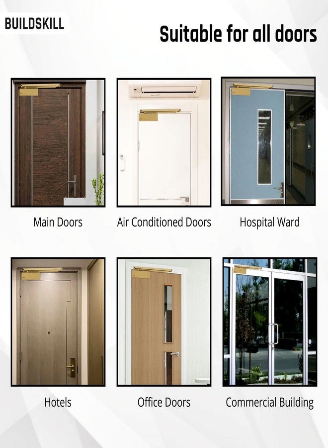 BUILDSKILL جهاز إغلاق أبواب هيدروليكي من Buildskill مزود بذراع تثبيت وغطاء PVD، جهاز إغلاق أبواب للأبواب الخشبية، مصنوع من الألومنيوم والمعدن، جهاز إغلاق أبواب أوتوماتيكي للمنزل، مانع للأبواب، سرعة قابلة للتعديل، 85 كجم، تصميم عتيق (عبوة من قطعة واحدة) - Image 5